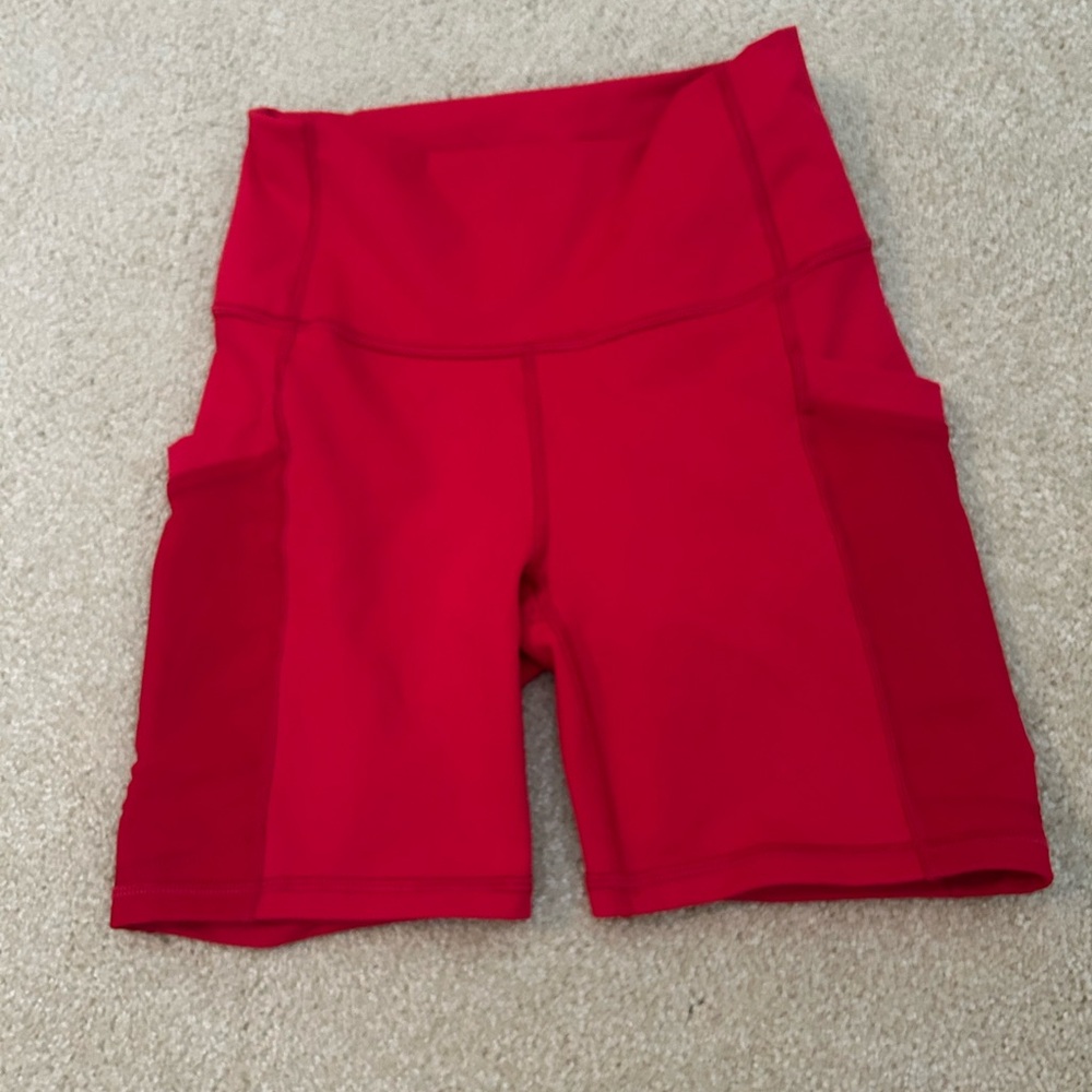 Fabletics Red Bike Shorts High Waist with pockets XXS